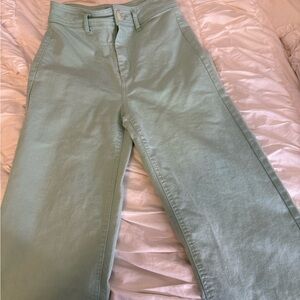 Forever 21 Green Flare Wide Leg Jeans